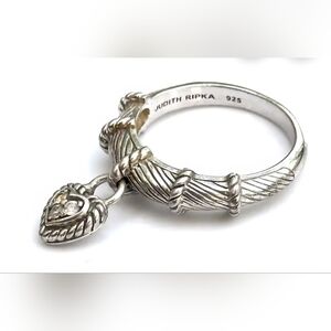 Judith Ripka Sterling Silver Heart Charm Ring Size 11